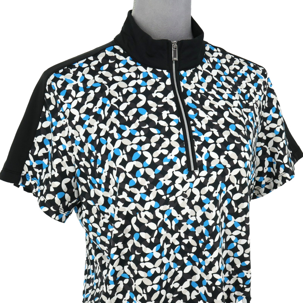 Tail Golf Top Womens Large Black White Blue Print Quarter Zip Short Sleeve - Picture 6 of 13